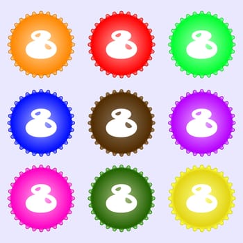 number Eight icon sign. A set of nine different colored labels. illustration