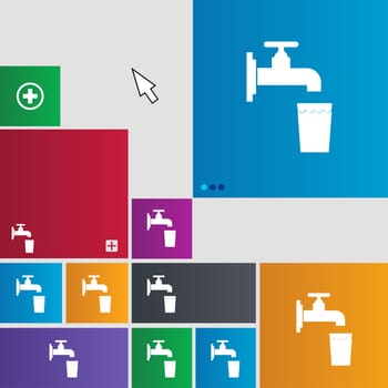 faucet, glass, water icon sign. buttons. Modern interface website buttons with cursor pointer. illustration