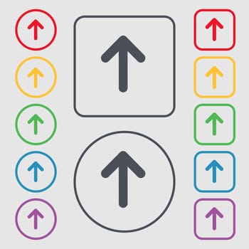 Arrow up, This side up icon sign. symbol on the Round and square buttons with frame. illustration