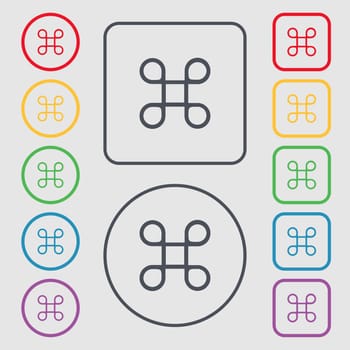 Keyboard Maestro icon. Symbols on the Round and square buttons with frame. illustration