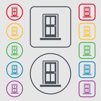 Door icon sign. Symbols on the Round and square buttons with frame. illustration