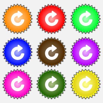 Upgrade, arrow icon sign. A set of nine different colored labels. illustration