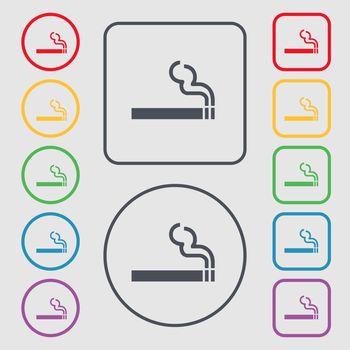 cigarette smoke icon sign. symbol on the Round and square buttons with frame. illustration