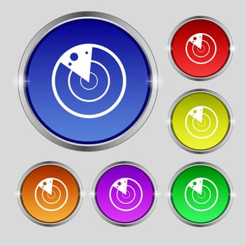 radar icon sign. Round symbol on bright colourful buttons. illustration