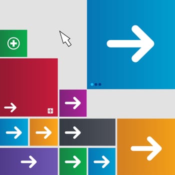Arrow right, Next icon sign. Metro style buttons. Modern interface website buttons with cursor pointer. illustration