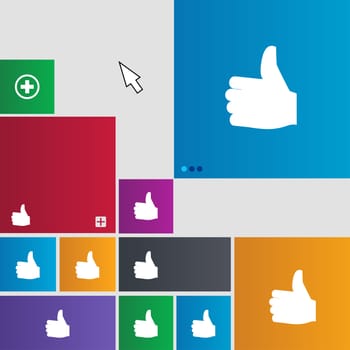 Like, Thumb up icon sign. Metro style buttons. Modern interface website buttons with cursor pointer. illustration