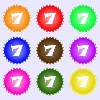 number seven icon sign. A set of nine different colored labels. illustration