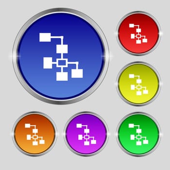 Local Network icon sign. Round symbol on bright colourful buttons. illustration