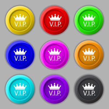 Vip sign icon. Membership symbol. Very important person. Set of colored buttons. illustration