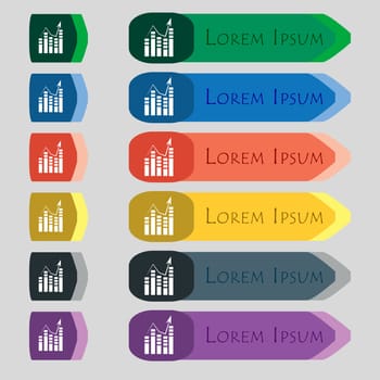 Text file sign icon. Add File document with chart symbol. Accounting symbol. Set colour buttons illustration