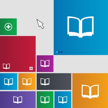 Open book icon sign. Metro style buttons. Modern interface website buttons with cursor pointer. illustration