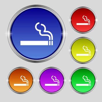 cigarette smoke icon sign. Round symbol on bright colourful buttons. illustration