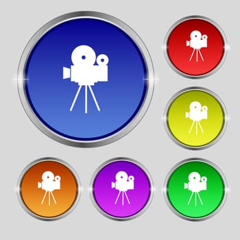 Video camera sign icon.content button. Set colourful buttons. illustration