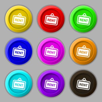 Rent icon sign. symbol on nine round colourful buttons. illustration