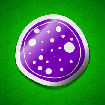 Pizza icon sign. Symbol chic colored sticky label on green background. illustration