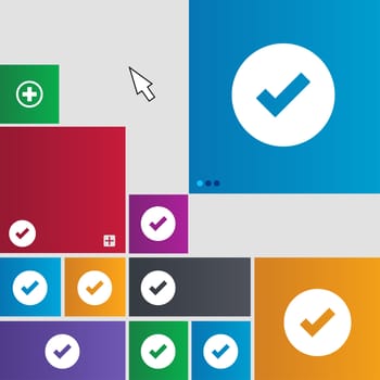 Check mark, tik icon sign. Metro style buttons. Modern interface website buttons with cursor pointer. illustration