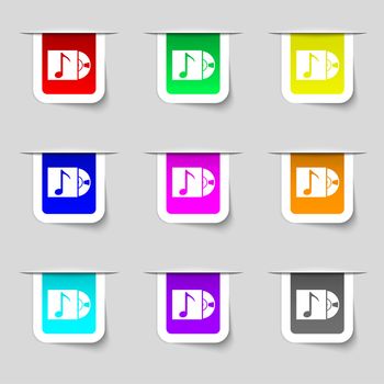 cd player icon sign. Set of multicolored modern labels for your design. illustration