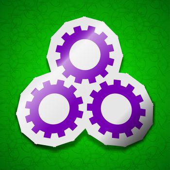 setting icon sign. Symbol chic colored sticky label on green background. illustration