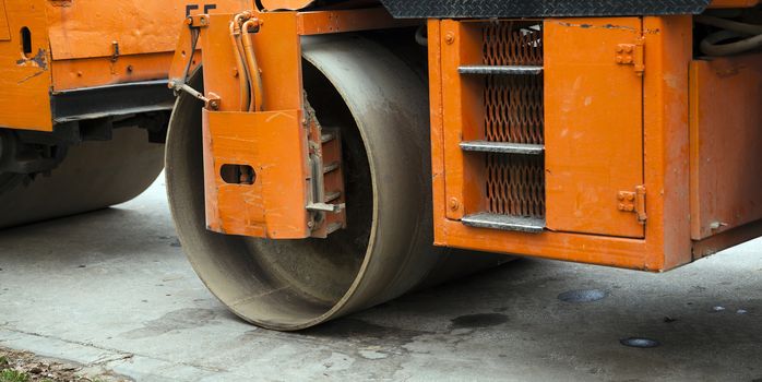   roller for road   construction. outdoors. close up