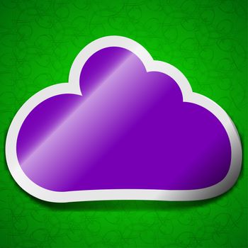 Cloud icon sign. Symbol chic colored sticky label on green background. illustration