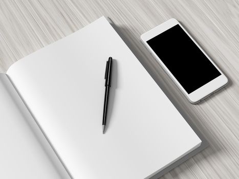 High angle view of a setting table of business workplace, shot in office, home work space