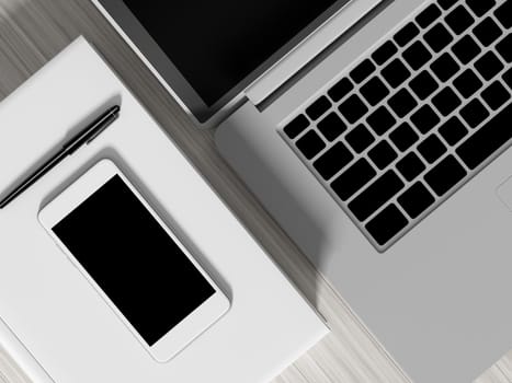 High angle view of a setting table of business workplace, shot in office, home work space