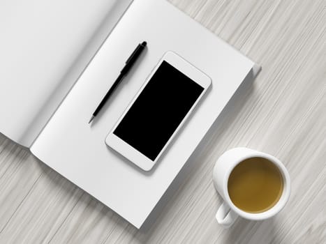 High angle view of a setting table of business workplace, shot in office, home work space