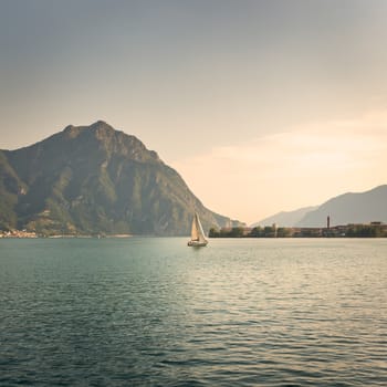 In the picture a view of Lake Iseo from the city of Lovere, on the side of a sailboat.