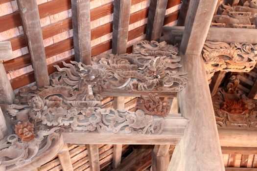 Ancient pattern on wood in vietnam temple