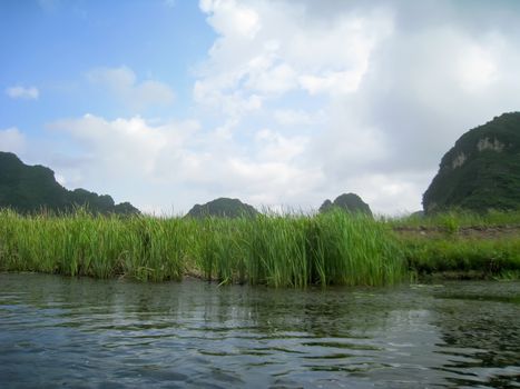 Landscape with moutain and river, Trang An, Ninh Binh, Vietnam 