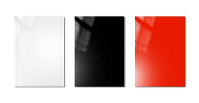 white, black and red booklet covers isolated on white background - mockup template