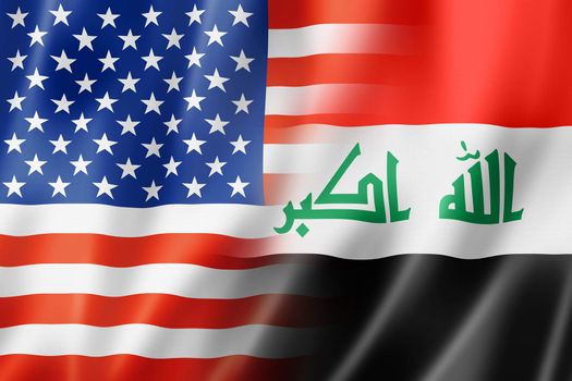 Mixed USA and Iraq flag, three dimensional render, illustration