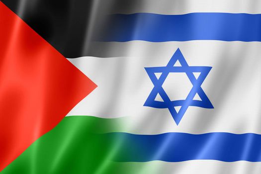 Mixed Palestine and Israel flag, three dimensional render, illustration