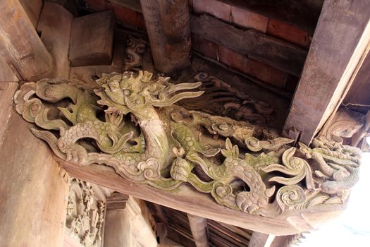 Ancient pattern on wood in vietnam temple