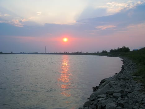 sunset on the river