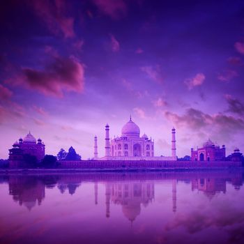 Taj Mahal in Agra, India on twilight