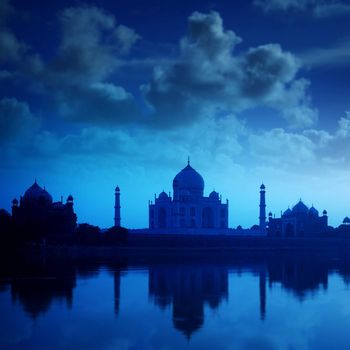 Taj Mahal in Agra, India in night