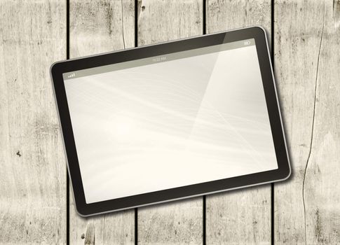 Digital tablet PC on a white wood table - horizontal office mockup