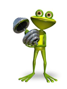 Illustration a frog doing gymnastics sport dumbbells