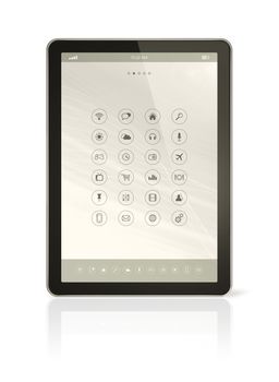 3D digital tablet pc with apps icons interface - isolated on white with clipping path