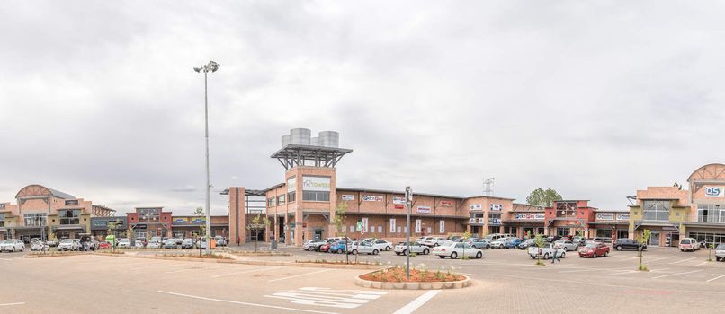 BLOEMFONTEIN, SOUTH AFRICA, DECEMBER 2, 2015: Panoramic view of The Towers Shopping Center in Langehovenpark, a suburb of Bloemfontein, the capital city of the Free State Province