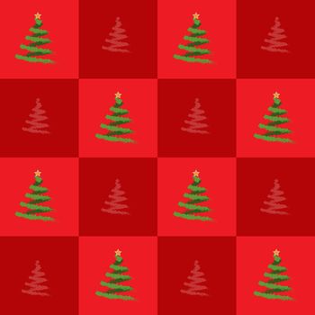 green christmas tree on red background, seamless pattern