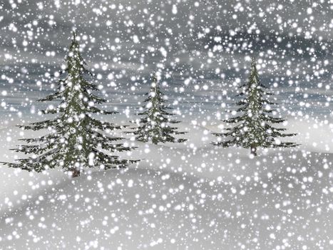 Magnificent landscape of fir trees and snow