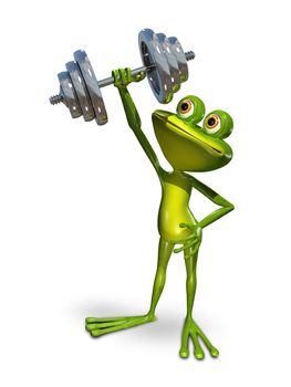 Illustration a frog doing gymnastics sport dumbbells