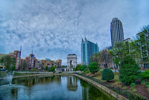 Millennium Gate triumphal arch at Atlantic Station in Midtown Atlanta Georgia.