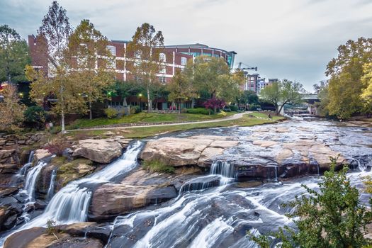 street scenes around falls park in greenville south carolina