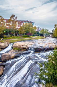 street scenes around falls park in greenville south carolina