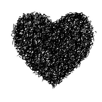 Hand drawing of heart doodle by pencil . use for background .