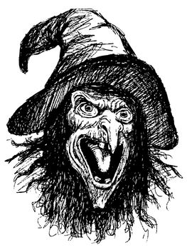 hand drawing of witch portrait with hat by pencil . made for Halloween day