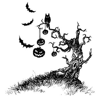 hand drawing  of tree of devil made by pencil . use for Halloween day